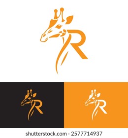 Modern Minimalist Letter R Giraffe Head Logo Design Vector Illustration