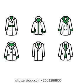 Modern Minimalist Line Art Icons Six Stylish Winter Coats Jackets and Outerwear Designs