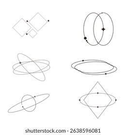 Modern minimalist line elements set — trendy linear frames featuring stars, arches, and geometric shapes. A decorative vector collection in boho style.