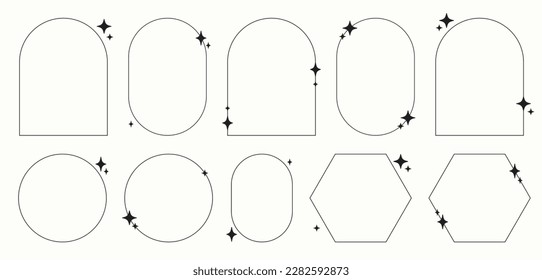 Modern minimalist line frames in trendy retro style. Y2k aesthetic design.	