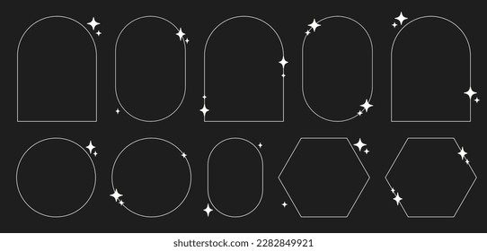 Modern minimalist line frames in trendy retro style. Y2k aesthetic design.
