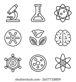 Modernos ícones de linha minimalista: Ciência, Natureza e Tecnologia Símbolos de Pesquisa