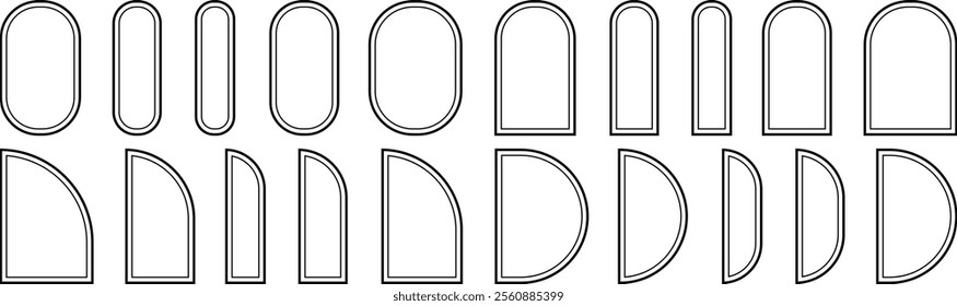 Modern Minimalist linear frames, arcs elements. Boho arch logo design elements and frames. Golden geometric frames. Arch Frames Set