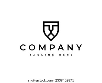 modern and minimalist lion in shield shape logo design