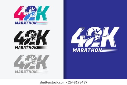 Modern minimalist logo combining 42K and a runner crossing the finish line. Perfect for marathon event branding, athletic activity, and long-distance running sport themes.