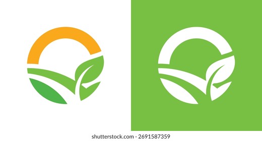 Modern minimalist logo combining a leaf and sunrise symbol, representing nature, growth, and sustainability.