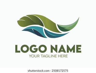 Modern Minimalist Logo Design for Eco Friendly Businesses With Eco Wave Leaves Effect, Professional Creative Logo Design for Nature related Brands, Logo for Natural and Environmental Companies