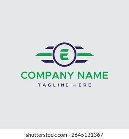 Modern Minimalist Logo Design Elegant 'E' Monogram with Green and Blue Stripes