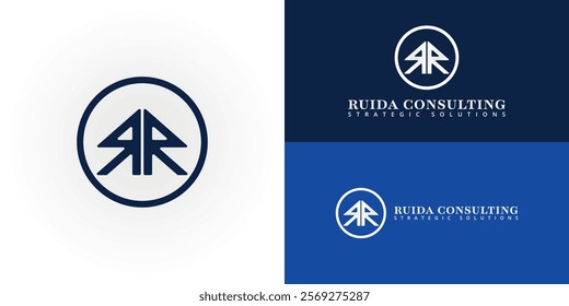 modern and minimalist logo design features a stylized double R shape enclosed within a circle, conveying a sense of unity and completeness. The dark blue color scheme evokes trust and reliability