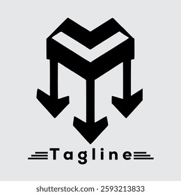 A modern and minimalist logo design featuring three downward arrows in the shape of the letter "M". Ideal for business or brand identity.