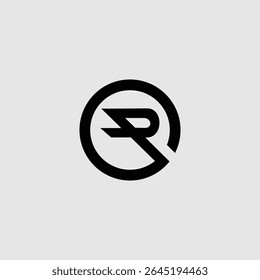 A modern and minimalist logo design featuring the letter R enclosed within a sleek black circle. Ideal for brands seeking a sophisticated and memorable visual identity.