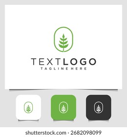 A modern and minimalist logo design featuring a leaf emblem, presented in green, white, and black variations. Ideal for branding that evokes nature, organic growth, and eco-friendly concepts.