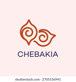 Modern, minimalist logo design featuring abstract, swirling shapes inspired by Moroccan Chebakia pastry. Ideal for bakeries, restaurants, food branding, or cultural events.