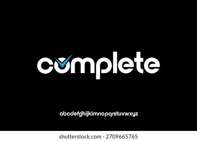 Un diseño de logotipo moderno y minimalista que presenta la palabra 'completo' con una marca de verificación integrada en la letra 'c', adecuada para varios fines comerciales y de marca.