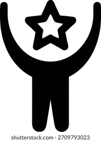 A modern minimalist logo design featuring a stylized person holding a star above their head. Great for branding, creative projects, or symbol designs.