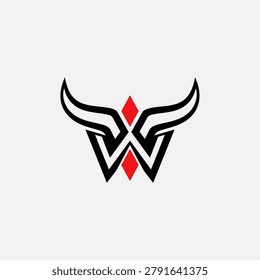 Modern minimalist logo design featuring a letter W with bull horns. Perfect for powerful corporate branding, sports teams, automotive identity, or finance business.