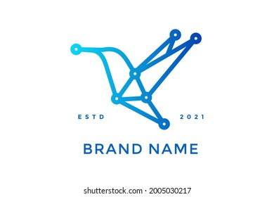 Modern and minimalist logo design hummingbird technology in blue color.