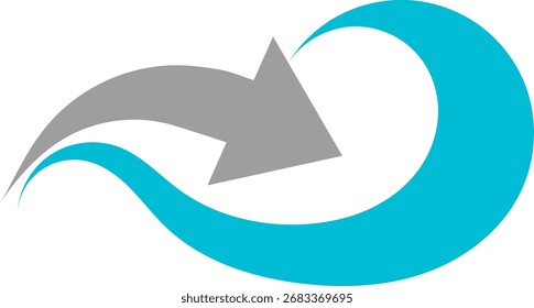 Modern minimalist logo featuring an arrow seamlessly transforming into a wave. Symbolizes movement, growth, progress, energy, and continuous flow.