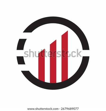 A modern, minimalist logo featuring a circular frame with three ascending red bars representing growth and progress.