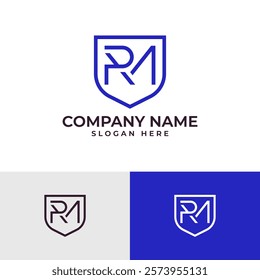 A modern and minimalist logo featuring the letters "RM" in a clean, geometric style isolated by shield. The blue color conveys trust, security, cyber security, reliability, and professionalism