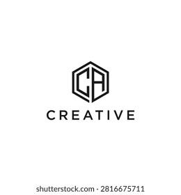 A modern and minimalist logo featuring the letters CA within a hexagonal shape, accompanied by the word CREATIVE.