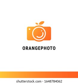 Modern minimalist logo icon illustration camera for photography photographer with orange color