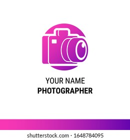 Modern minimalist logo icon illustration camera for photography photographer with purple color