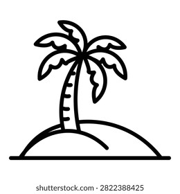 Modern minimalist lone palm tree on sandy tropical island summer beach vacation tourism destination vector line illustration