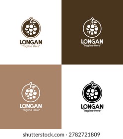 A modern minimalist longan logo featuring light and dark brown flat fruit visuals designed for healthy branding and fresh business identity use