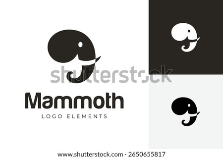 Modern minimalist mammoth logo featuring an abstract elephant head with tusks and curled trunk, suitable for business, brand identity, wildlife, and creative industries vector simple illustration