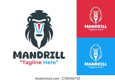 Un moderno logotipo minimalista de mandril diseñado para marcas premium inspiradas en el fuerte carácter de primate.