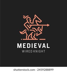 Modern Minimalist medieval knight line art royal icon logo template vector illustration design simple modern knight with horse.
