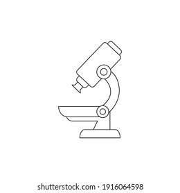 Modern Minimalist Microscope  Outline Vector Icon. Simple Laboratory magnifier symbol line icon for microbiology or analyzing concept isolated on white background. Can be used for web and mobile.