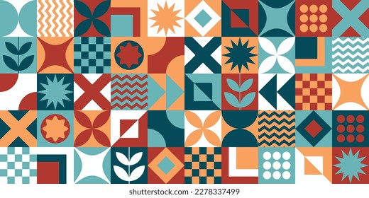 Modern minimalist mid century colorful neo geometric bauhaus style memphis seamless pattern neo geo editable abstract vector illustration. Made with simple geometric shapes, contemporary, 70s, vintage