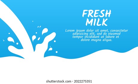 Modern minimalist milk pouring with splash on blue background. Good to use for advertising products. Vektor Illustration.