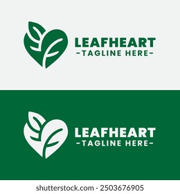 Modern minimalist monochrome heart with leaf logo, ideal for nature and environmental brand.