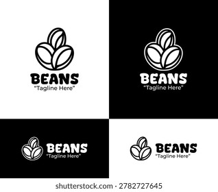 A modern minimalist monoline bean logo in black and white shades made for natural branding, organic identity, and food company logos