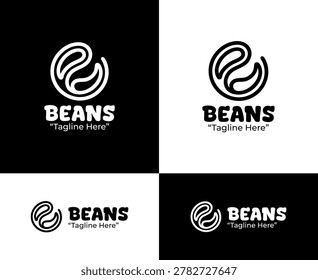 A modern minimalist monoline black beans logo in black and white colors designed for healthy branding, food identity, and organic business use