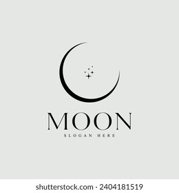 modern and minimalist moon and stars logo with black and white colors