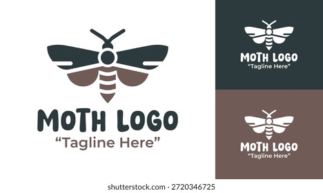 Un moderno logotipo minimalista de la polilla creado para las marcas con temática de insectos y la identidad de la naturaleza nocturna.