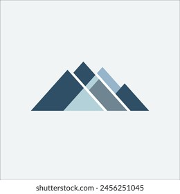 Modern minimalist mountain design featuring geometric shapes in shades of blue, ideal for serene and professional flyers or banners with extensive copy space