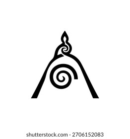 Modern Minimalist Mountain Vector Illustration featuring Maori Koru Spiral Silhouette Design for Creative Adventure Brand Identity and Professional Outdoor Logo Template