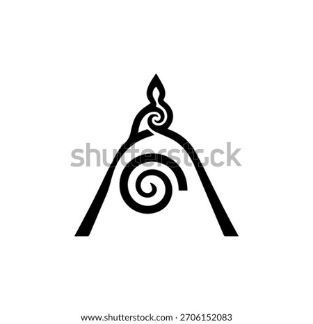 Modern Minimalist Mountain Vector Illustration featuring Maori Koru Spiral Silhouette Design for Creative Adventure Brand Identity and Professional Outdoor Logo Template