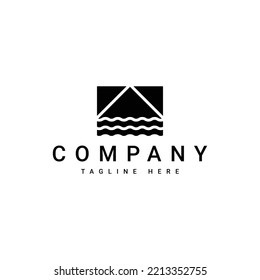 diseño minimalista moderno de logotipo de vectores de montaña y agua