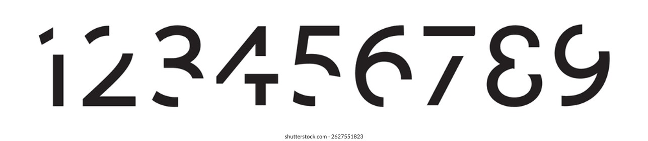 Modern Minimalist Numbers Set With Unique Cut-Out Style, Bold Geometric Typeface For Tech, Design, And Digital Projects. Vector Illustration