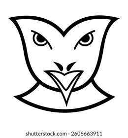 A modern and minimalist owl head icon, designed with clean lines and simple shapes, ideal for use in graphic design, branding or other creative projects.