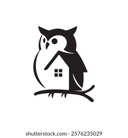 Modern Minimalist Owl with House Logo Design Vector Illustration