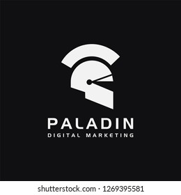 Modern Minimalist Paladin Logo / Spartan Logo  / Warrior Logo Icon On Black Background