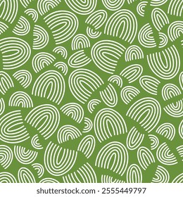 Modern minimalist pattern with abstract, semi-circular line motifs resembling rainbows or arches. Organic playful shapes.