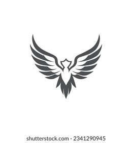 Modernes und minimalistisches Phoenix-Logo-Konzept, Schwarzes Phoenix-Logo einzeln auf Hintergrund, Phoenix Flying mit offenen Flügeln, abstrakte Logo-Vorlage, Phoenix Logo-Design-Konzept für T-Shirt-Design